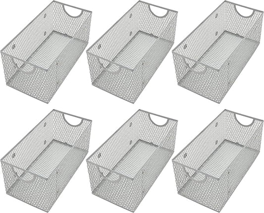 YBM Home Kitchen Pantry Organizer Wire Basket for Shelves, Pantry, and Cabinets, Mesh Open Metal Storage Bin for Organizing Household, Office, and Laundry Supplies, 11 x 5.5 x 5 in, Pack of 6
