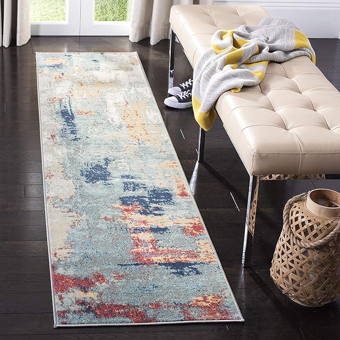 SAFAVIEH Jasper Collection Runner Rug - 2' x 8', Grey & Red, Modern Abstract Design, Non-Shedding & Easy Care, Ideal for High Traffic Areas in Living Room, Bedroom (JSP101C)