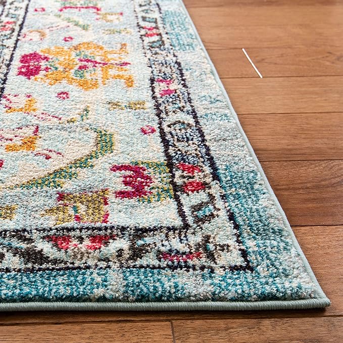 SAFAVIEH Monaco Collection Area Rug - 3' x 5', Light Blue & Fuchsia, Non-Shedding & Easy to Clean, Distressed Medallion Design, Ideal for Living Room, Bedroom, Dining Space (MNC243J)