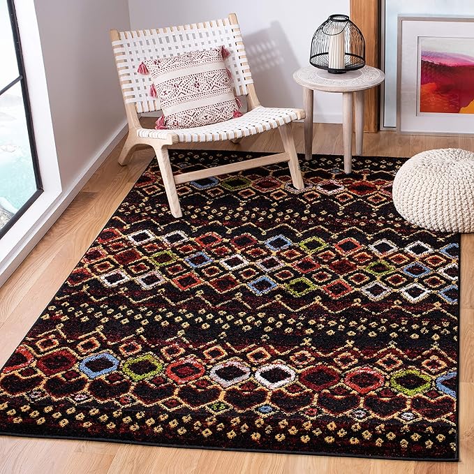 SAFAVIEH Amsterdam Collection Area Rug - 5'1" x 7'6", Black & Multi, Moroccan Boho Design, Non-Shedding & Easy Care, Ideal for High Traffic Areas in Living Room, Bedroom (AMS108P)