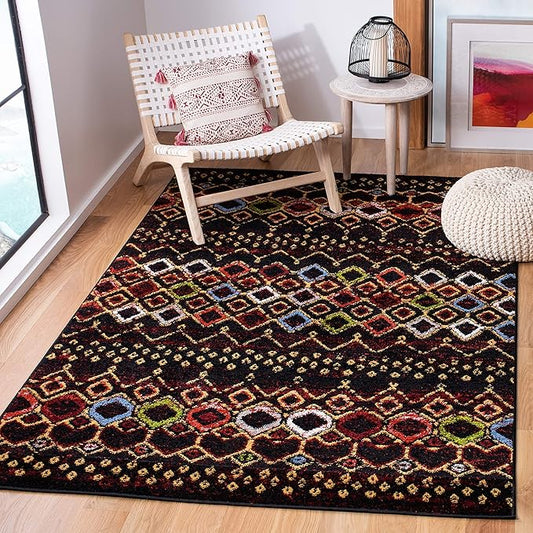 SAFAVIEH Amsterdam Collection Area Rug - 5'1" x 7'6", Black & Multi, Moroccan Boho Design, Non-Shedding & Easy Care, Ideal for High Traffic Areas in Living Room, Bedroom (AMS108P)