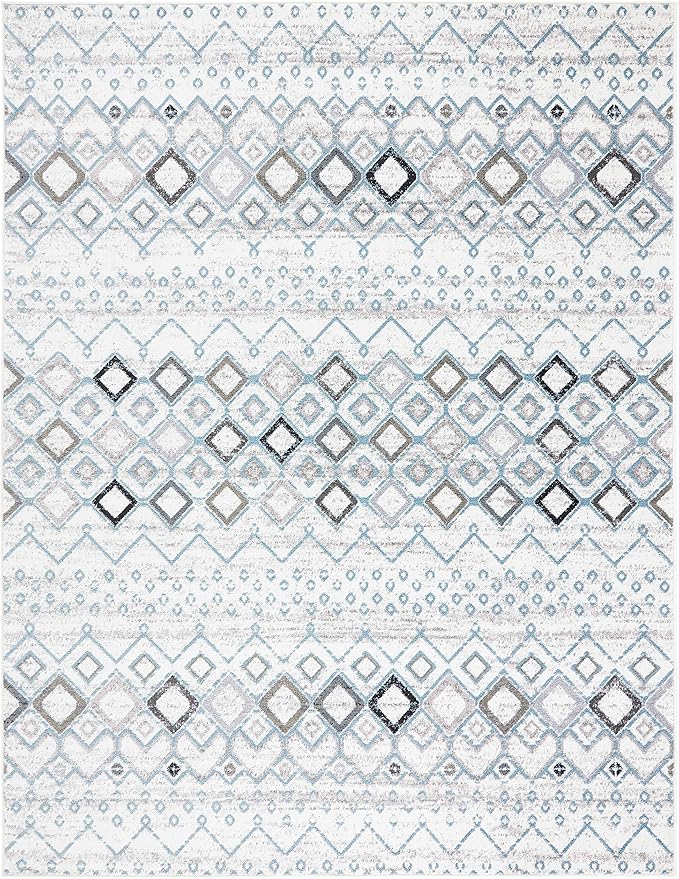 SAFAVIEH Amsterdam Collection Area Rug - 6'7" x 9'2", Ivory & Grey, Moroccan Boho Design, Non-Shedding & Easy Care, Ideal for High Traffic Areas in Living Room, Bedroom (AMS108A)