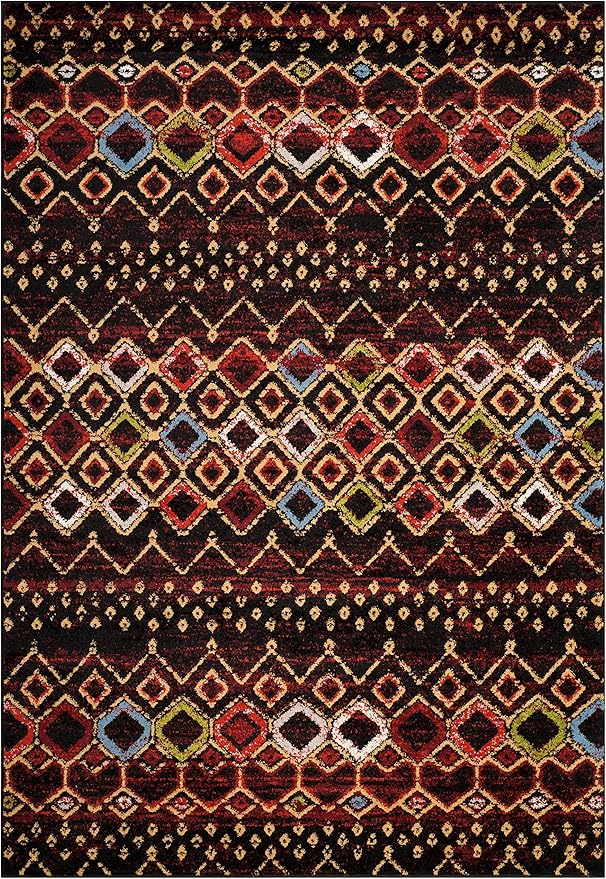 SAFAVIEH Amsterdam Collection Area Rug - 6'7" x 9'2", Black & Multi, Moroccan Boho Design, Non-Shedding & Easy Care, Ideal for High Traffic Areas in Living Room, Bedroom (AMS108P)
