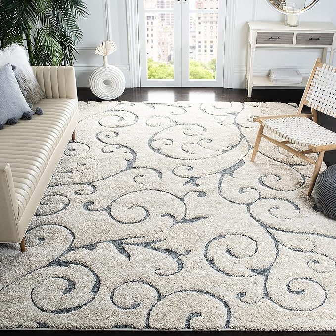 SAFAVIEH Area Rug 11x15 - Florida Shag Collection - Large - Beige & Blue Grey, Non-Shedding & Easy Care, High-Low Plush Pile, Ideal for High Traffic Areas in Living Room, Bedroom (SG455-1155)
