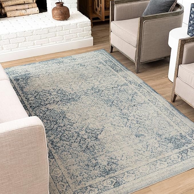 Mohawk Home Cassandra Abstract Ornamental Denim Blue 7' 10" x 10' Area Rug Perfect for Living Room, Dining Room, Office