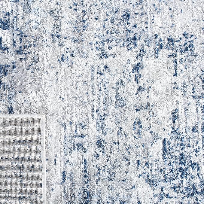 SAFAVIEH Amelia Collection Area Rug - 6'7" Square, Ivory & Navy, Modern Abstract Design, Non-Shedding & Easy Care, Ideal for High Traffic Areas in Living Room, Bedroom (ALA700B)