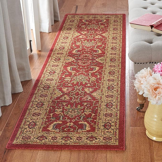 SAFAVIEH Mahal Collection Runner Rug - 2'2" x 12', Red & Beige, Traditional Oriental Design, Non-Shedding & Easy Care, Ideal for High Traffic Areas in Living Room, Bedroom (MAH693Q)