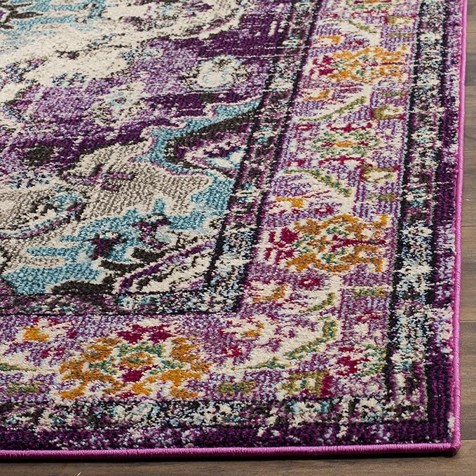 SAFAVIEH Monaco Collection Area Rug - 5'1" x 7'7", Violet & Light Blue, Non-Shedding & Easy to Clean, Distressed Medallion Design, Ideal for Living Room, Bedroom, Dining Space (MNC243L)
