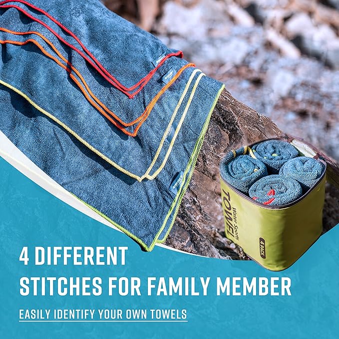 4 Pack Microfiber Camping Towel Quick Dry, Super Absorbent Travel Towel with Waterproof Bag, Lightweight Boat Towel for RV, Sport, Gym, Beach, Pool, Swim,Family Trip