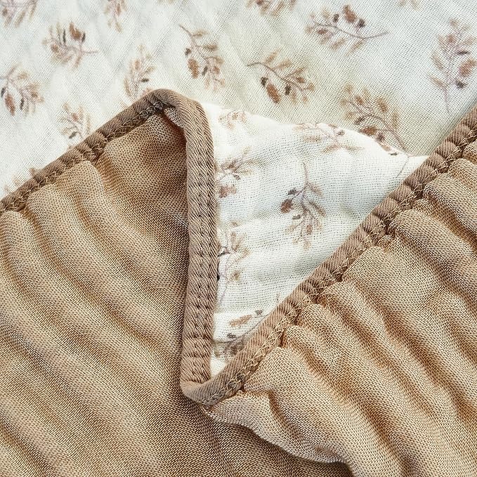 Muslin Blankets 100% Cotton 6-Layer Gauze Floral Pattern Throw Blanket Lightweight Soft and Breathable King Blanket for Sofa Couch Bed Coverlet Both Sides (Leaves Tan, King 90" X 104")