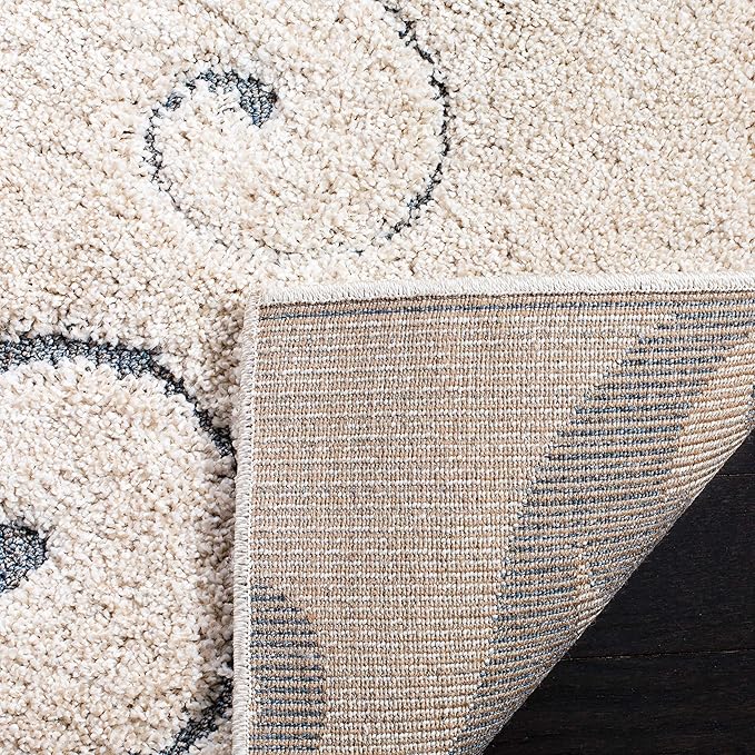SAFAVIEH Florida Shag Collection Runner Rug - 2'3" x 13', Beige & Blue Grey, Scroll Design, Non-Shedding & Easy to Clean, High-Low Plush Pile, Ideal for Bedroom, Foyer, Hallway (SG455-1155)