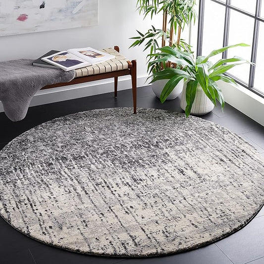 SAFAVIEH Retro Collection 8' Round Black / Light Grey RET2770 Modern Abstract Non-Shedding Dining Room Entryway Foyer Living Room Bedroom Area Rug