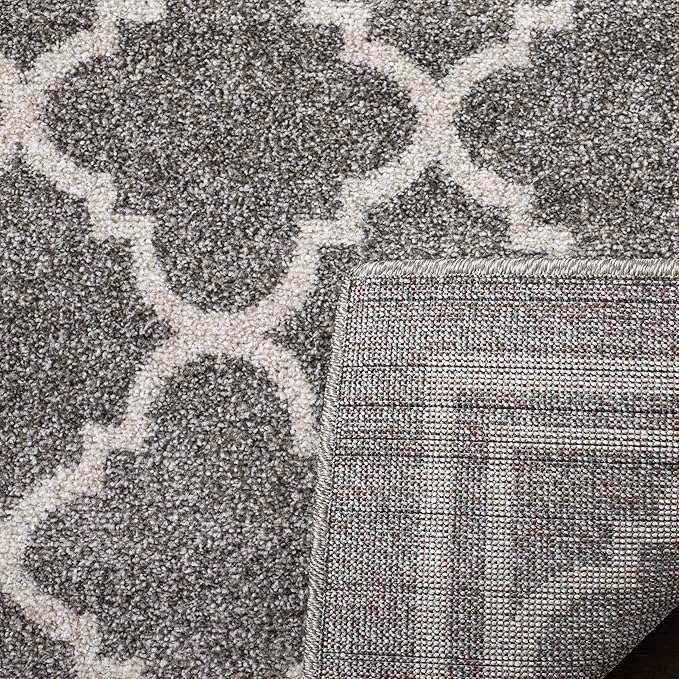 SAFAVIEH Amherst Collection X-Large Area Rug - 11' x 15', Dark Grey & Beige, Moroccan Trellis Design, Non-Shedding & Easy Care, Ideal for High Traffic Areas in Living Room, Bedroom (AMT422R)