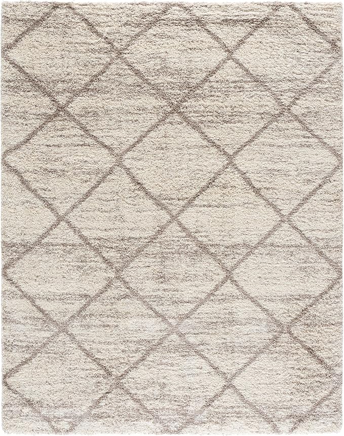 SAFAVIEH Hudson Shag Collection Area Rug - 9' x 12', Multi Ivory & Beige, Modern Trellis Design, Non-Shedding & Easy Care, 2-inch Thick Ideal for High Traffic Areas in Living Room, Bedroom (SGH281H)
