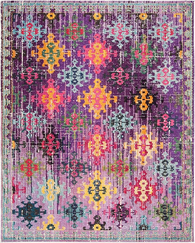 SAFAVIEH Monaco Collection Area Rug - 8' x 10', Purple & Multi, Boho Diamond Trellis Design, Non-Shedding & Easy Care, Ideal for High Traffic Areas in Living Room, Bedroom (MNC244P)