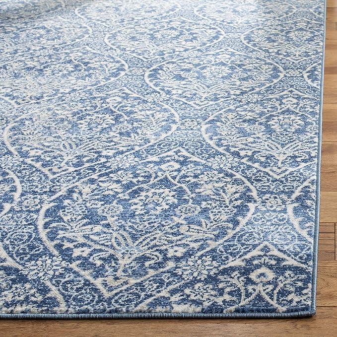 SAFAVIEH Brentwood Collection Accent Rug - 2' x 4', Navy & Light Grey, Floral Damask Trellis Design, Non-Shedding & Easy Care, Ideal for High Traffic Areas in Entryway, Living Room, Bedroom (BNT860M)