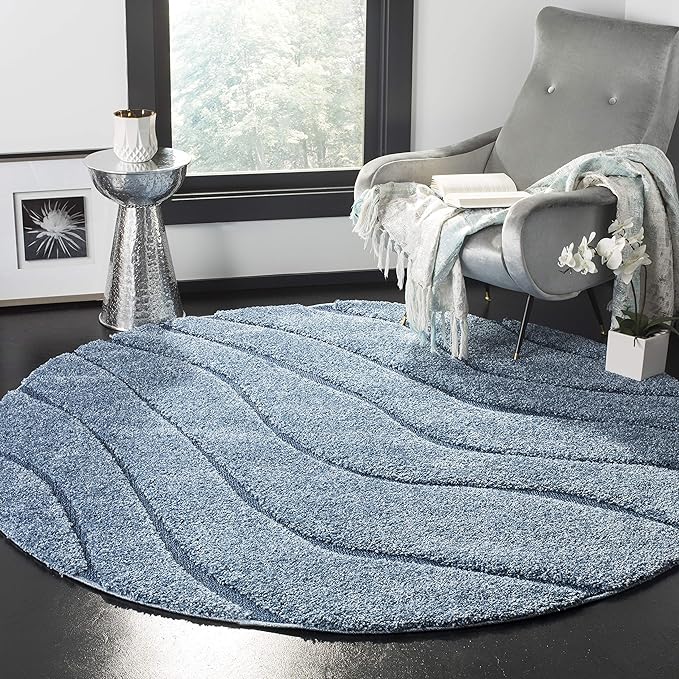 SAFAVIEH Florida Shag Collection Area Rug - 6'7" Round, Light Blue & Blue, Non-Shedding & Easy Care, 1.2-inch Thick Ideal for High Traffic Areas in Living Room, Bedroom (SG472-6065)