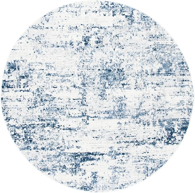 SAFAVIEH Amelia Collection Area Rug - 8' Round, Ivory & Navy, Modern Abstract Design, Non-Shedding & Easy Cleaning, Ideal for Living Room, Bedroom, Dining Space (ALA700B)