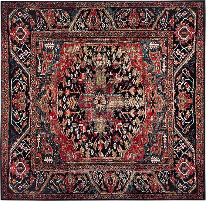 SAFAVIEH Vintage Hamadan Collection Area Rug - 9' Square, Red & Multi, Oriental Traditional Persian Design, Non-Shedding & Easy Care, Ideal for High Traffic Areas in Living Room, Bedroom (VTH215A)