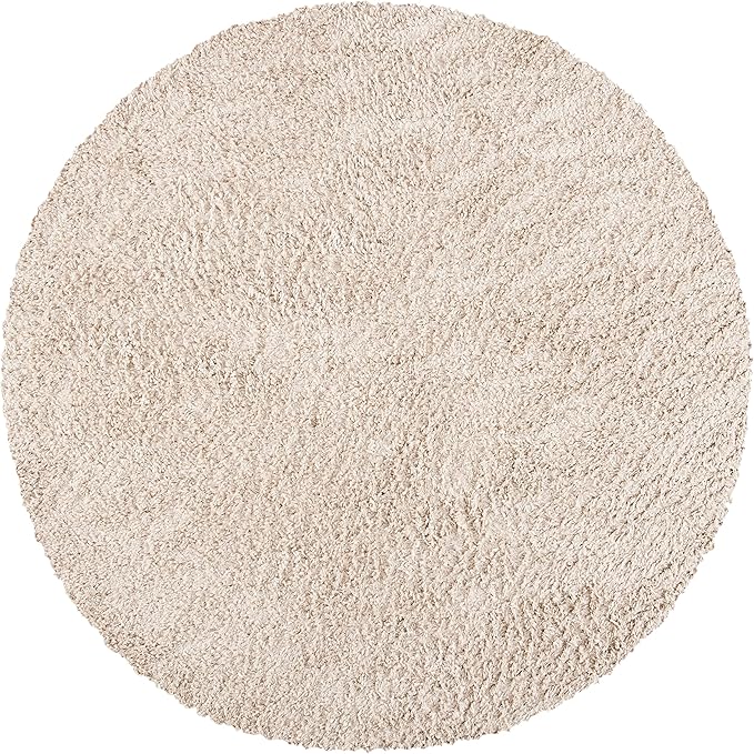SAFAVIEH August Shag Collection 6'7" Round Beige AUG200D Solid Non-Shedding Living Room Bedroom Dining Room Entryway Plush 1.5-inch Thick Area Rug