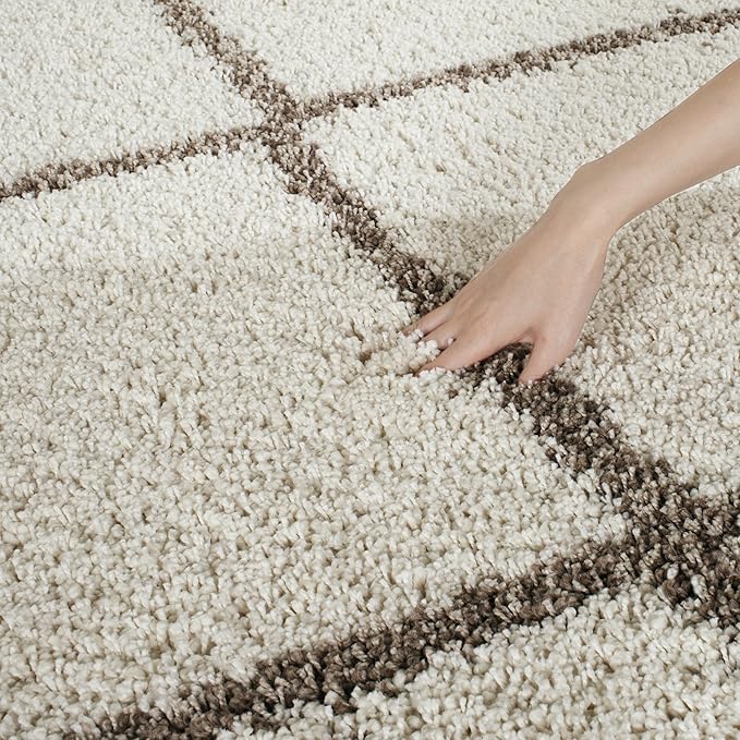 SAFAVIEH Hudson Shag Collection Area Rug - 10' x 14', Ivory & Beige, Modern Trellis Design, Non-Shedding & Easy Care, 2-inch Thick Ideal for High Traffic Areas in Living Room, Bedroom (SGH281D)