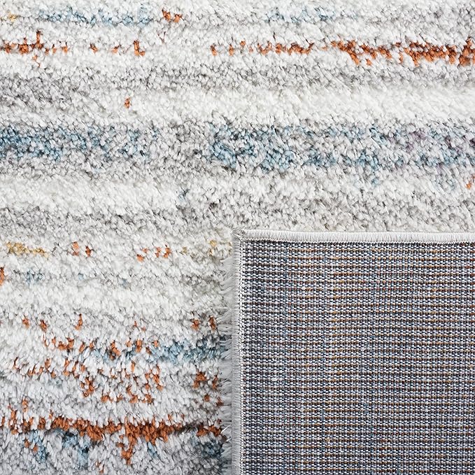 SAFAVIEH Berber Shag Collection Area Rug - 5'1" Square, Blue Rust & Ivory, Striped Design, Non-Shedding & Easy Care, 1.2-inch Thick, Ideal for The Living Room, Bedroom, Dining Room (BER565A-5SQ)