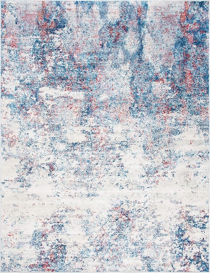 SAFAVIEH Brentwood Collection X-Large Area Rug - 11' x 15', Navy & Red, Modern Abstract Design, Non-Shedding & Easy Care, Ideal for High Traffic Areas in Living Room, Bedroom (BNT822N)