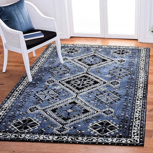 SAFAVIEH Vintage Hamadan Collection Area Rug - 5'3" x 7'6", Blue & Black, Oriental Distressed Design, Non-Shedding & Easy Care, Ideal for High Traffic Areas in Living Room, Bedroom (VTH293M)