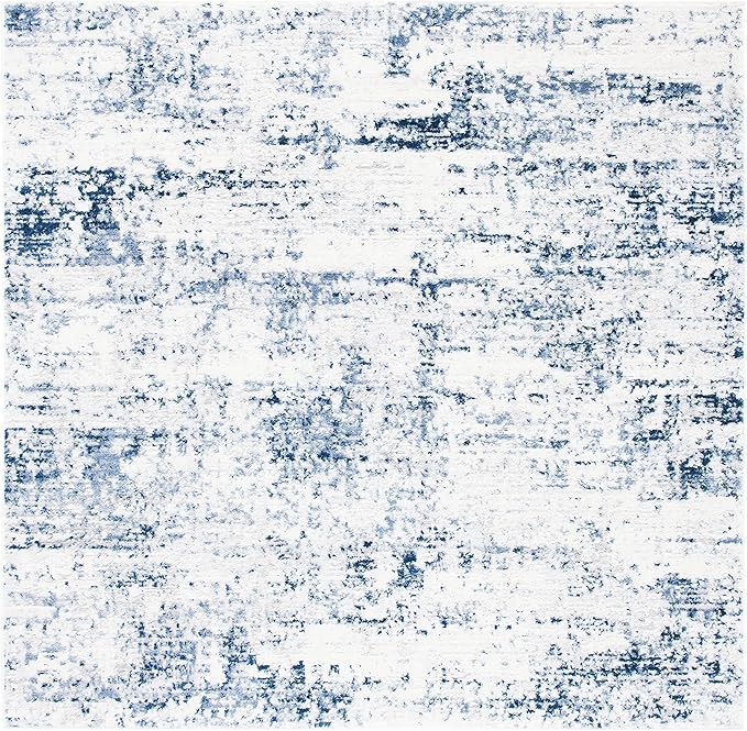 SAFAVIEH Amelia Collection Area Rug - 9' Square, Ivory & Navy, Modern Abstract Design, Non-Shedding & Easy Care, Ideal for High Traffic Areas in Living Room, Bedroom (ALA700B)