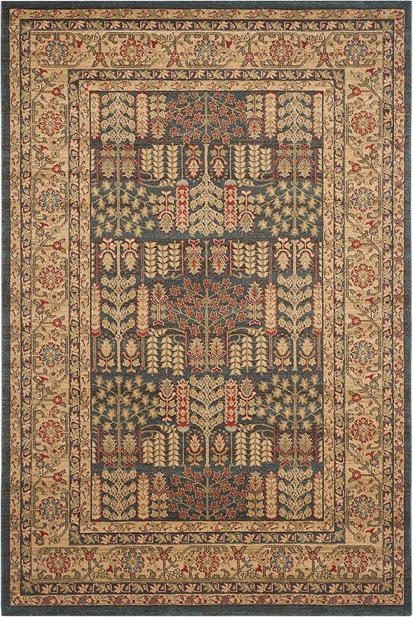 SAFAVIEH Mahal Collection Area Rug - 5'1" x 7'7", Navy & Natural, Traditional Oriental Design, Non-Shedding & Easy Care, Ideal for High Traffic Areas in Living Room, Bedroom (MAH697E)