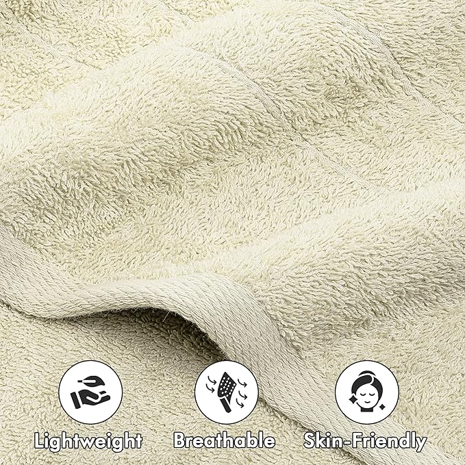 Bath Towels Set of 4 – 100% Cotton Ivory Extra Large Towels for Bathroom, Spa Use (55x28 in) – Super Soft and Quick Dry Large Bath Sheets for Adults