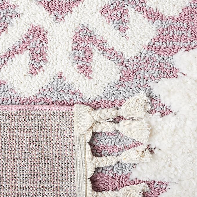 SAFAVIEH Moroccan Tassel Shag Collection Area Rug - 9' x 12', Pink & Ivory, Boho Rustic Trellis, Non-Shedding & Easy Care, 2-inch Thick Ideal for High Traffic Areas in Living Room, Bedroom (MTS652U)