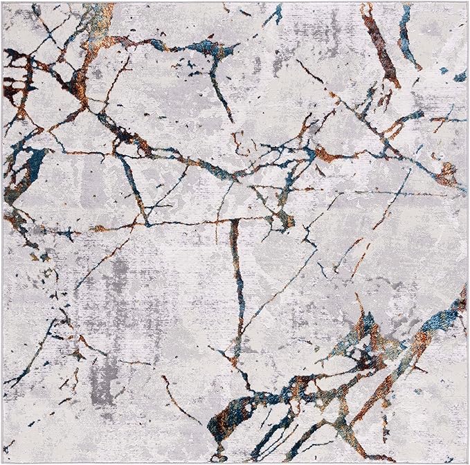 SAFAVIEH Amelia Collection Area Rug - 3' Square, Grey & Blue Gold, Modern Abstract Design, Non-Shedding & Easy Care, Ideal for High Traffic Areas in Living Room, Bedroom (ALA293M)