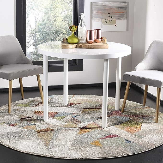 SAFAVIEH Porcello Collection 10' Round Grey/Multi PRL6937B Modern Abstract Non-Shedding Entryway Foyer Living Room Bedroom Kitchen Area Rug