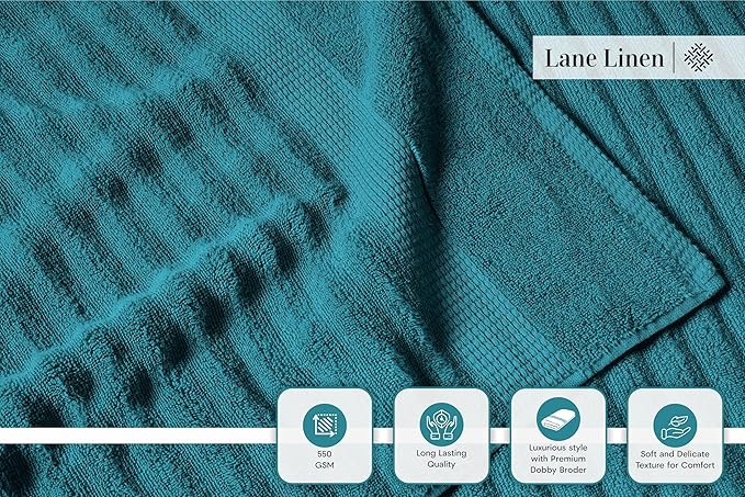 LANE LINEN 6 Piece Bath Towel Set - Zero Twist Cotton - Soft, Durable & Absorbent - 2 Bath, 2 Washcloths, 2 Hand Towels for Bathroom - Ideal for Home, Spa & Gym - Quality You Can Trust - Seaport Blue