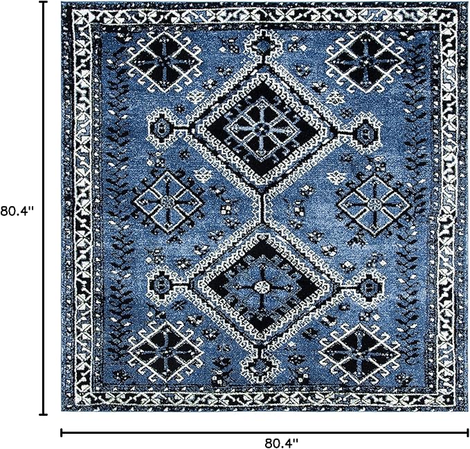 SAFAVIEH Vintage Hamadan Collection Area Rug - 6'7" Square, Blue & Black, Oriental Distressed Design, Non-Shedding & Easy Care, Ideal for High Traffic Areas in Living Room, Bedroom (VTH293M)