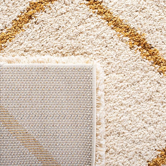 SAFAVIEH Hudson Shag Collection Area Rug - 4' Square, Ivory & Gold, Modern Trellis Design, Non-Shedding & Easy Care, 2-inch Thick Ideal for High Traffic Areas in Living Room, Bedroom (SGH281E)