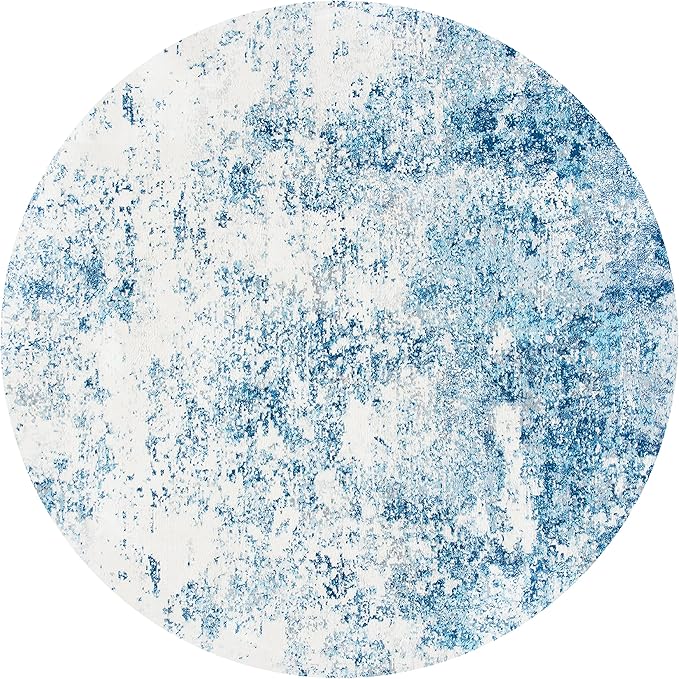 SAFAVIEH Brentwood Collection 8' Round Ivory/Navy BNT822B Modern Abstract Non-Shedding Area Rug