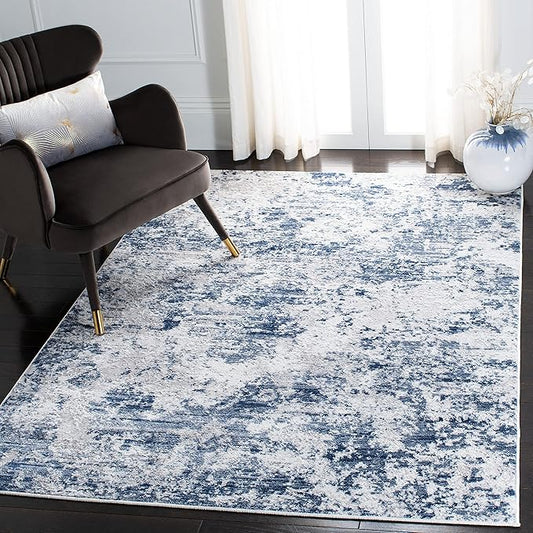 SAFAVIEH Amelia Collection Area Rug - 6' x 9', Navy & Grey, Modern Abstract Design, Non-Shedding & Easy Care, Ideal for High Traffic Areas in Living Room, Bedroom (ALA705N)