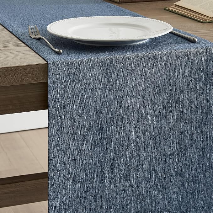 ZeeMart Basic Linen Style Table Runner, 14 x 108 Inch Navy Blue, Rustic Farmhouse Blue Table Runners 108 Inches Long, Everyday Polyester Table Runner - Machine Washable & Easy Care