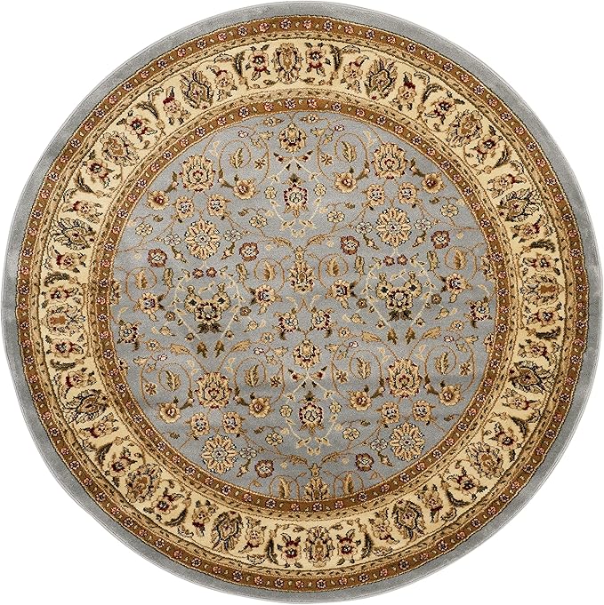 SAFAVIEH Lyndhurst Collection Area Rug - 4' Round, Light Blue & Ivory, Traditional Oriental Design, Non-Shedding & Easy Care, Ideal for High Traffic Areas in Living Room, Bedroom (LNH312B)