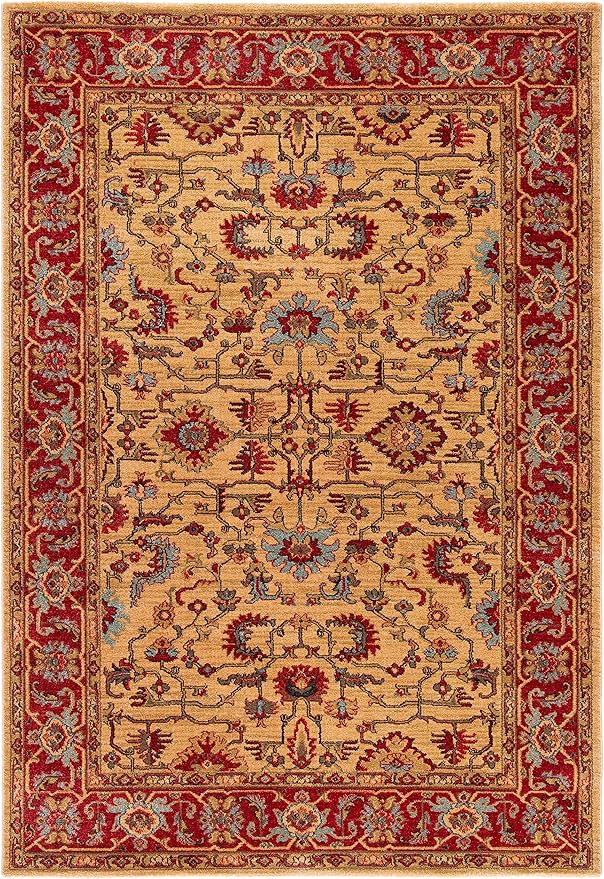 SAFAVIEH Mahal Collection Accent Rug - 4' x 5'7", Beige & Red, Traditional Oriental Design, Non-Shedding & Easy Care, Ideal for High Traffic Areas in Entryway, Living Room, Bedroom (MAH693B)