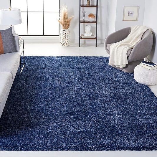 SAFAVIEH Santa Monica Shag Collection 9' x 12' Navy SGN725 Solid Non-Shedding Living Room Bedroom Dining Room Entryway Plush 2-inch Thick Area Rug