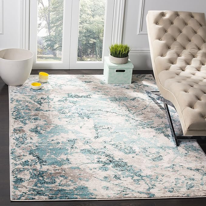 SAFAVIEH Skyler Collection 6' x 9' Blue/Ivory SKY186M Modern Abstract Non-Shedding Living Room Bedroom Dining Home Office Area Rug