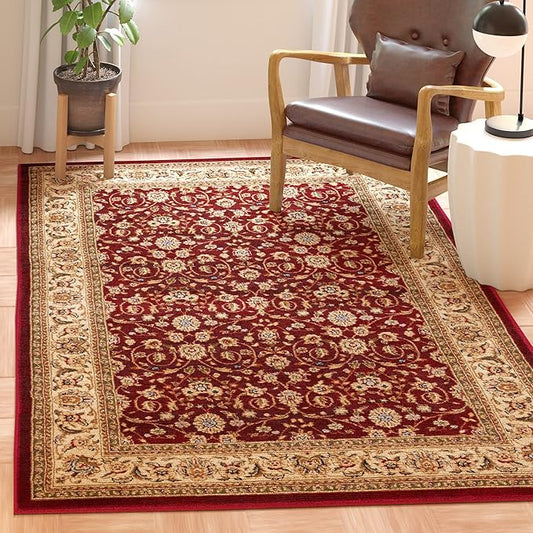 SAFAVIEH Lyndhurst Collection Accent Rug - 3'3" x 5'3", Red & Ivory, Traditional Oriental Design, Non-Shedding & Easy Care, Ideal for High Traffic Areas in Entryway, Living Room, Bedroom (LNH312A)