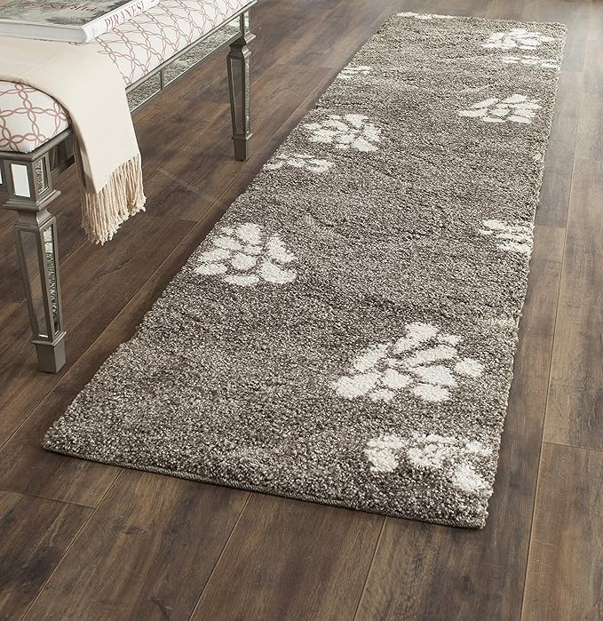SAFAVIEH Florida Shag Collection Runner Rug - 2'3" x 9', Smoke & Beige, Floral Design, Non-Shedding & Easy Care, 1.2-inch Thick Ideal for High Traffic Areas in Living Room, Bedroom (SG464-7913)