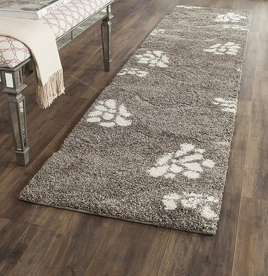 SAFAVIEH Florida Shag Collection Runner Rug - 2'3" x 9', Smoke & Beige, Floral Design, Non-Shedding & Easy Care, 1.2-inch Thick Ideal for High Traffic Areas in Living Room, Bedroom (SG464-7913)