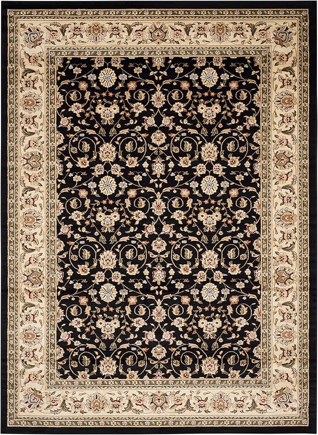 SAFAVIEH Lyndhurst Collection Area Rug - 8' x 11', Black & Ivory, Traditional Oriental Design, Non-Shedding & Easy Care, Ideal for High Traffic Areas in Living Room, Bedroom (LNH316B)