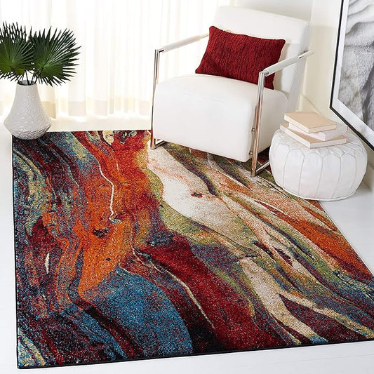 SAFAVIEH Glacier Collection 4' x 6' Red/Green GLA126Q Modern Abstract Non-Shedding Living Room Bedroom Accent Rug