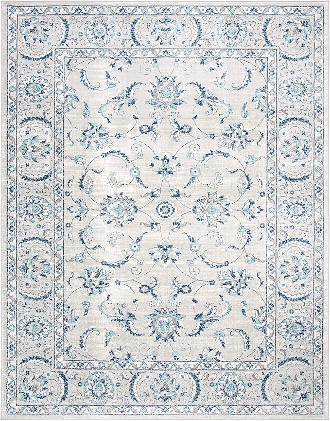 SAFAVIEH Brentwood Collection Area Rug - 6' x 9', Light Grey & Blue, Oriental Floral Scroll Design, Non-Shedding & Easy Care, Ideal for High Traffic Areas in Living Room, Bedroom (BNT854G)